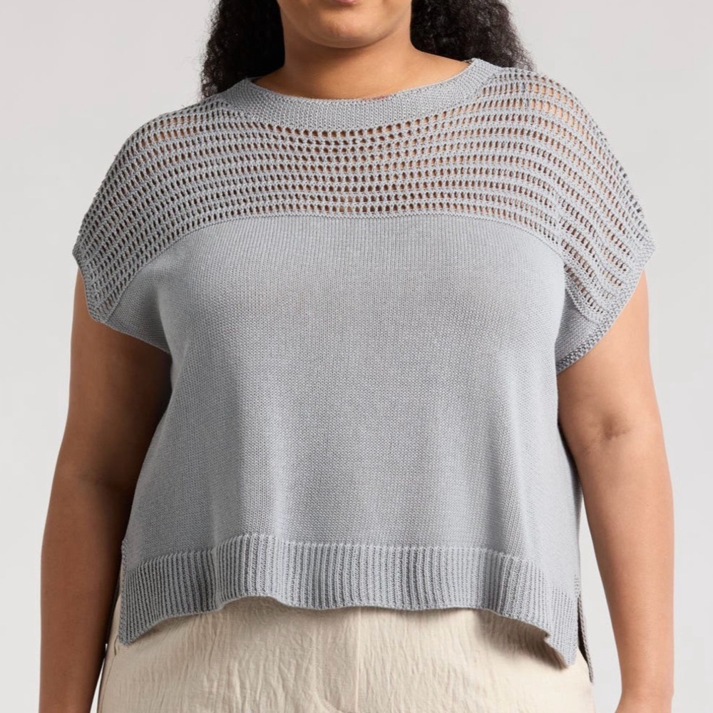 🟤NWT! MAX STUDIO Plus Open Weave Dolman Linen/Tencel Blend Sweater in Slate 1X